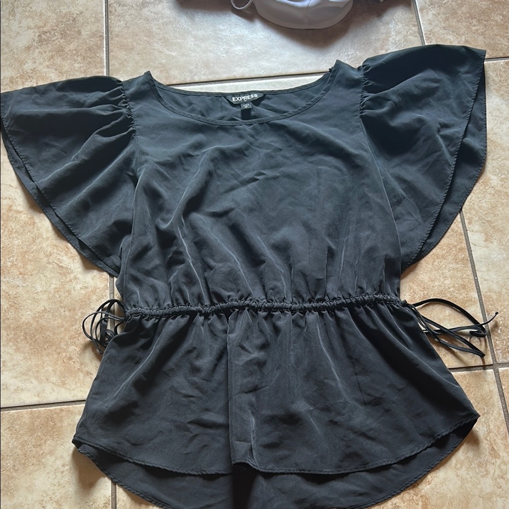Express Black Flutter Sleeve Blouse